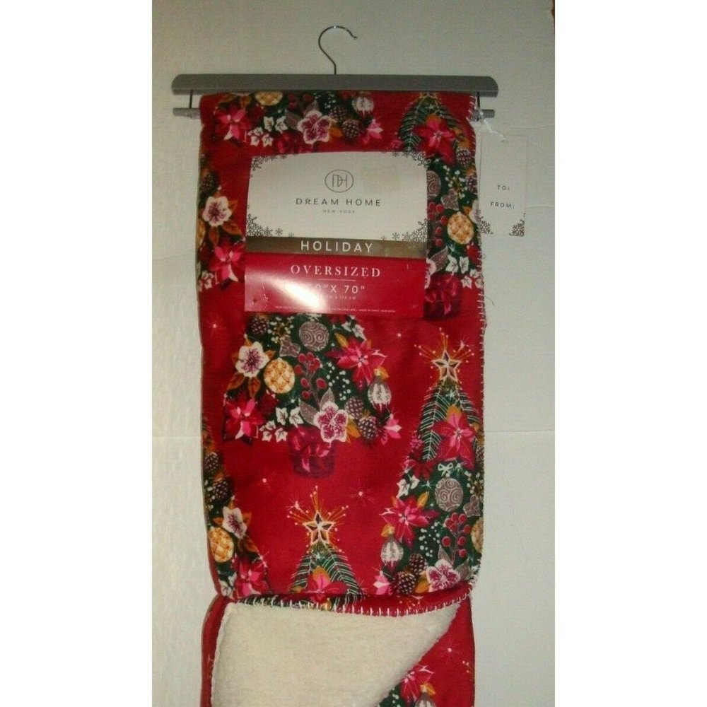 NWT Dream Home 50x70" Super Soft Throw Blanket Christmas Tree Sherpa Lined
